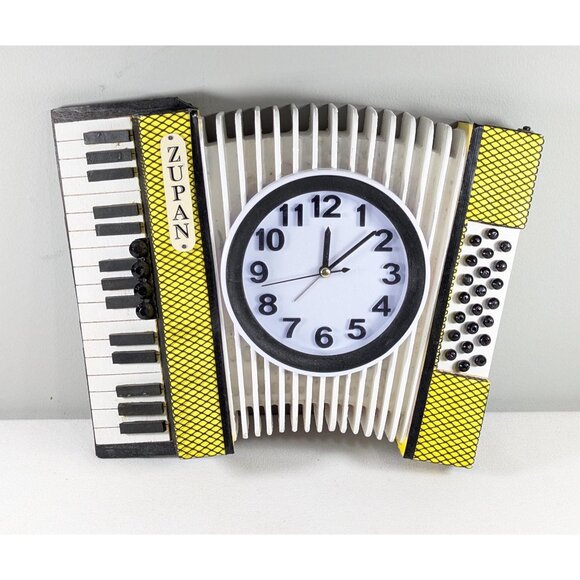 Vintage wooden Accordion Clock, Zupan custom Black and Yellow hand made wall - Picture 1 of 10